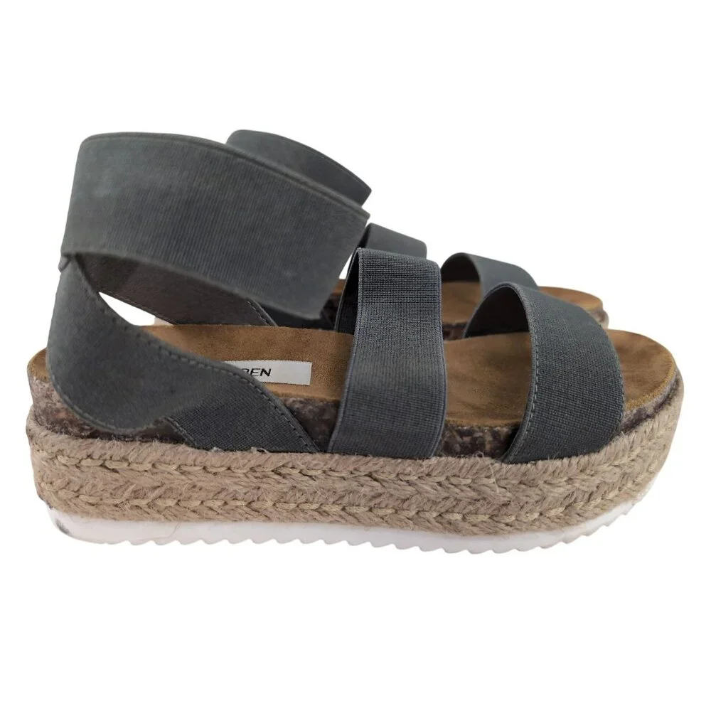 Steve Madden Sandal Womens‎ 6 Gray Platform Espadrille Strappy Open Toe Kimmie